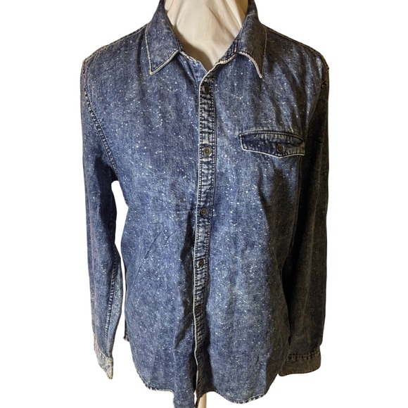 Calvin Klein Jeans Mens Button Down Shirt Blue Speckled M stone washed - Picture 1 of 10